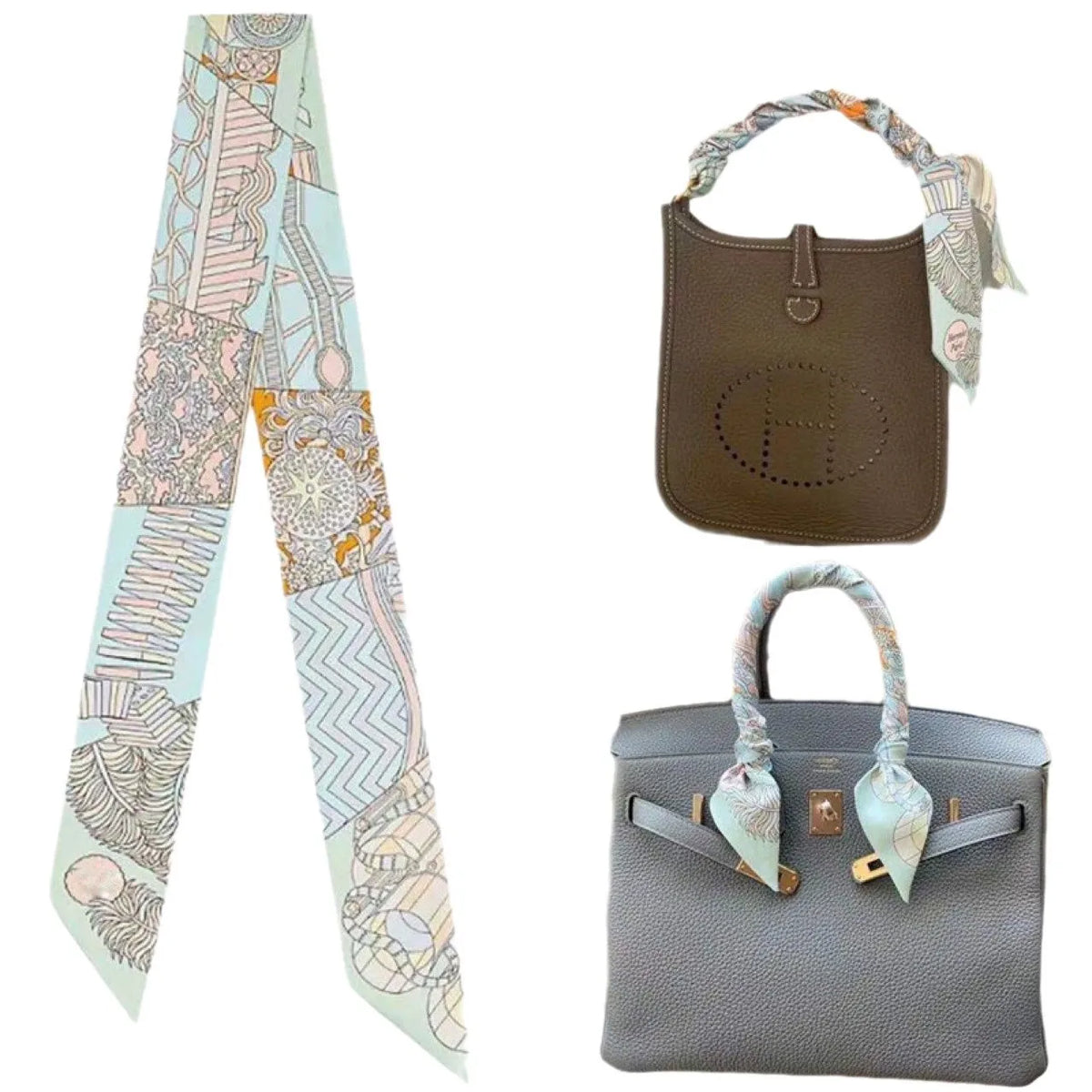 New 2025 simulated silk wrapped bag strap bag handle silk scarf tied bag ribbon decorative small streamer