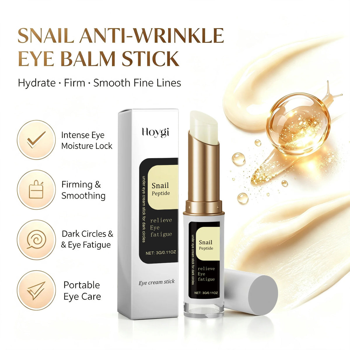 Snail Eye Cream Stick Collagen Fade Fine Lines Wrinkle Lightening Dark Circles Firming Eye Bags Puffiness Moisturizing Eye Cream