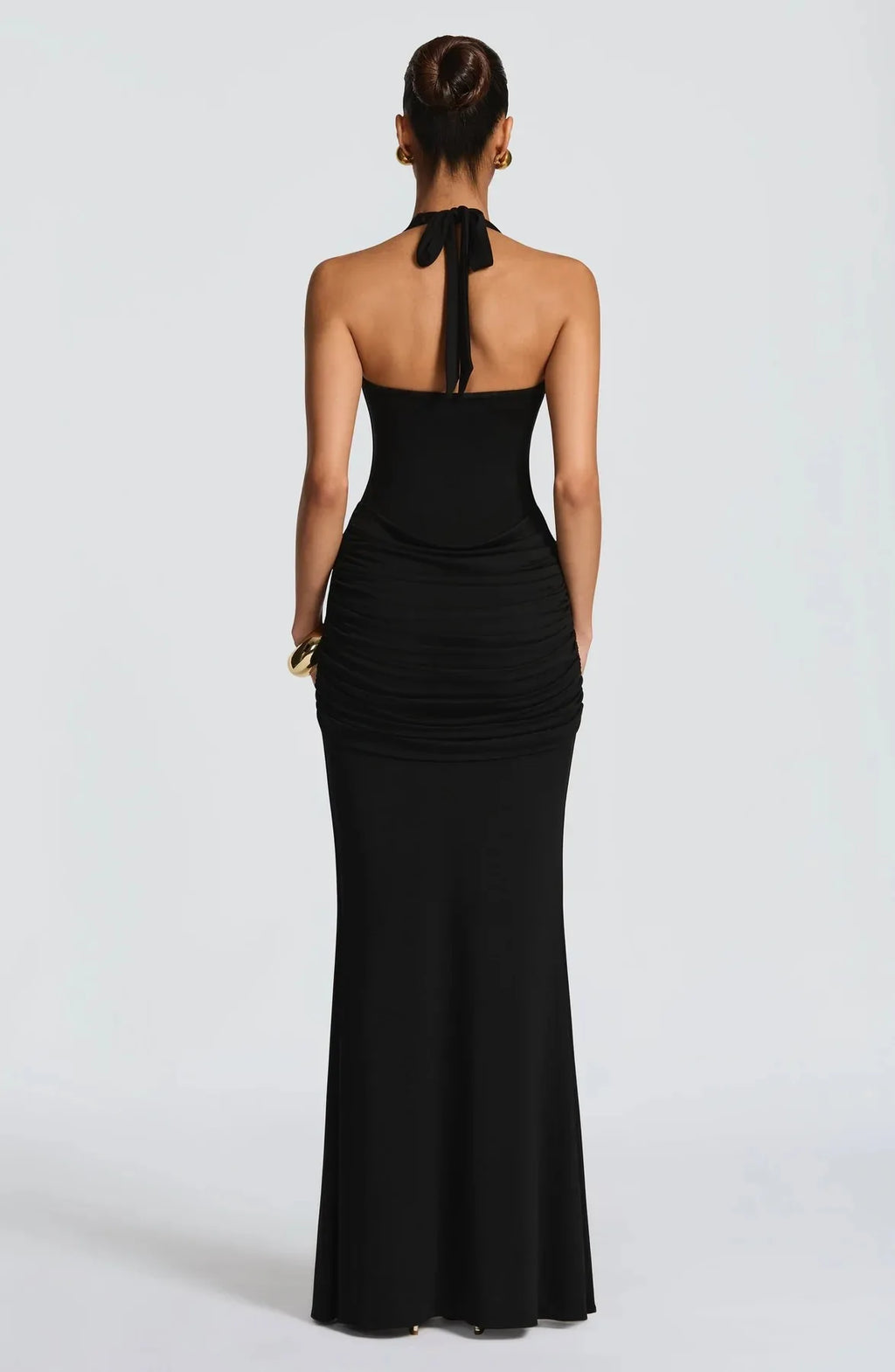 Stylish Lady Elegant Halter Neck Maxi Dress 2026 Summer Women White U-Neck Ruched Draped Sleeveless Bodycon Formal Party Dress