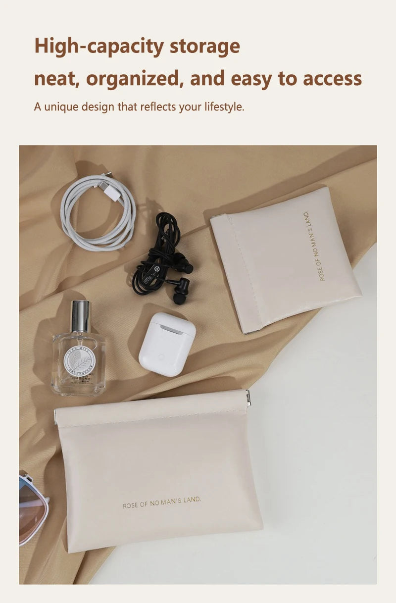 Automatic Closed Purse Bag Mini PU Separate Earphone Charging Cable Storage Bag Portable Zero Wallet Coin Lipstick Storage Bag
