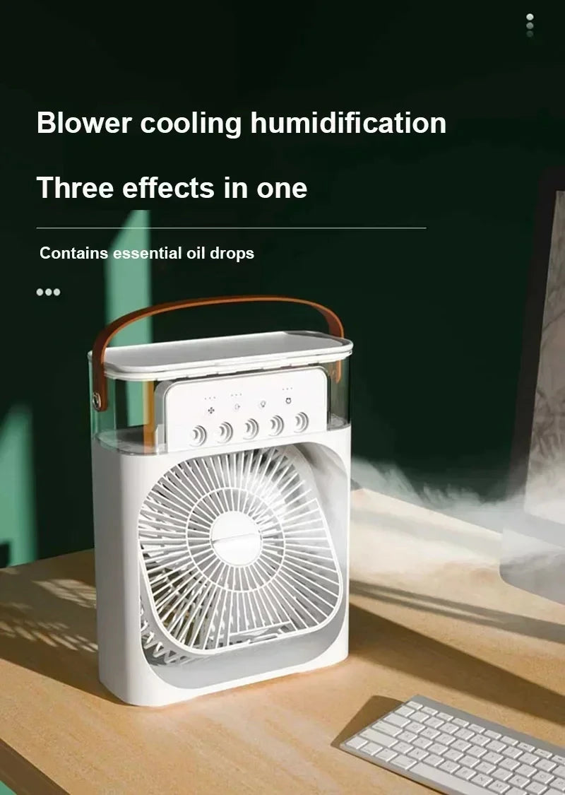 Portable 3 In 1 Mini Air Conditioner Fan Humidifier LED Night Light Adjustable Wind Speed Desktop Cooler For Bedroom Office Stud