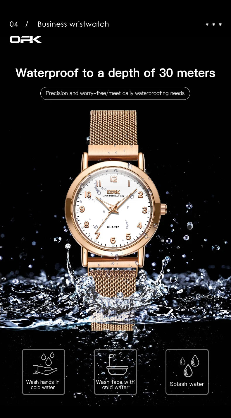 OPK 8115 Women Watch Fashion Business Simple Stainless Steel Mesh Belt Waterproof Luminous Women Watch Elegant Dress Women Watch