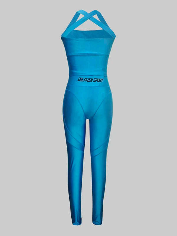 Gymdolphin Women's Solid Color Seamless Slim Fit Halter Fitness Pant Set 2026 Summer Fashion Sexy Yoga Sports Two-piece Set