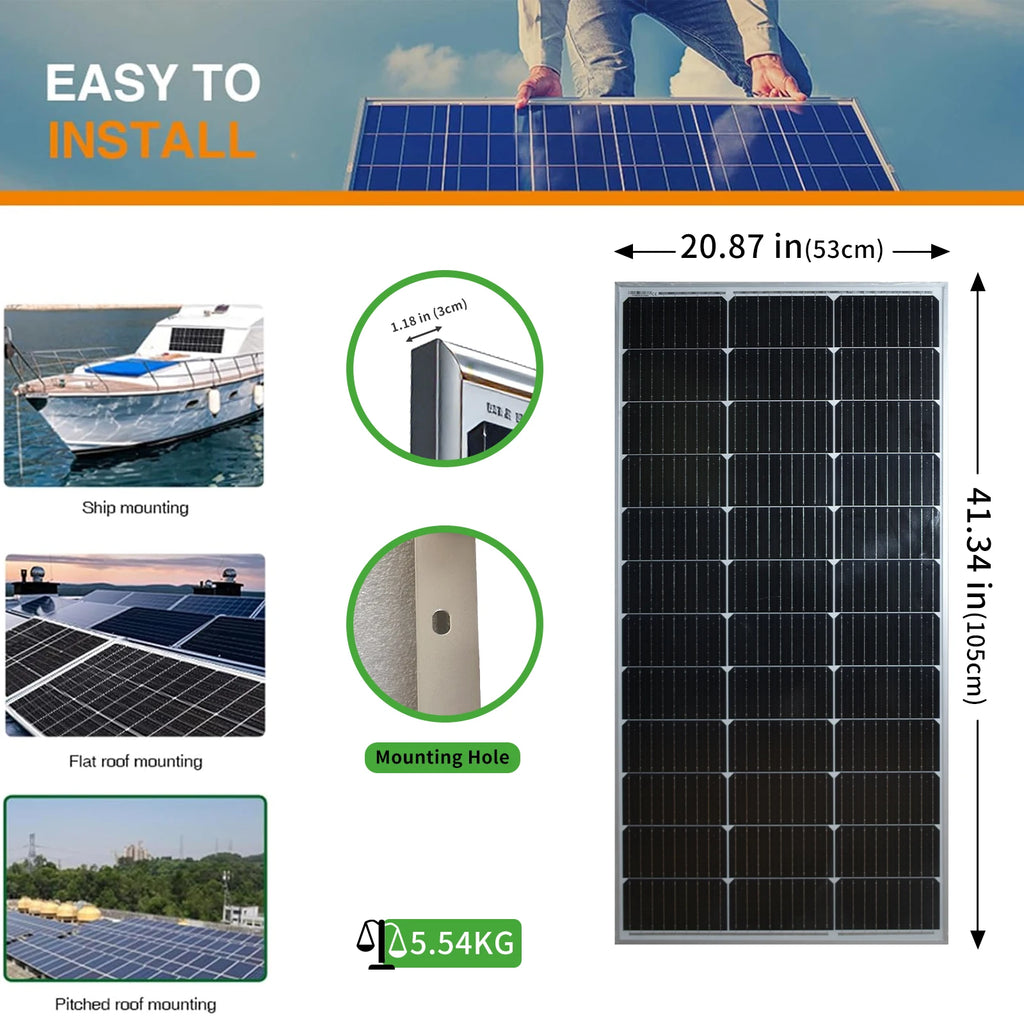 12V Solar Panel 120w 240W 18V Rigid Solar Panels 25 Year Photovoltaic Monocrystalline Cell 12V Battery Charge For Camping