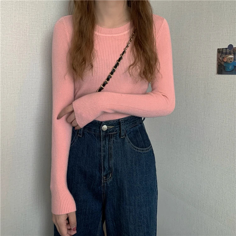 2026 Basic Tops Women Sweater Autumn Winter Long Sleeve Pullover Fashion O-neck Elastic Female Winter Solid Knitted Jumper