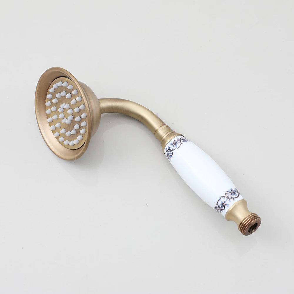 JIENI Bathroom Thermostatic Shower Faucet Set Antique Brass Wall Mounted Rainfall Shower Head W/ Single Handle Control Mixer Tap