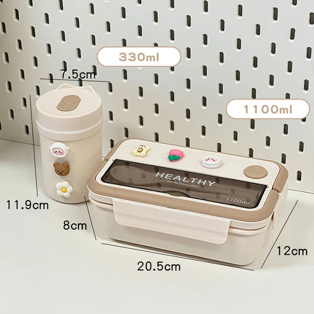 Simple Cute Portable Lunch Box With Compartment For Girls School Kids Plastic Picnic Bento Box Microwave Food Storage Containers