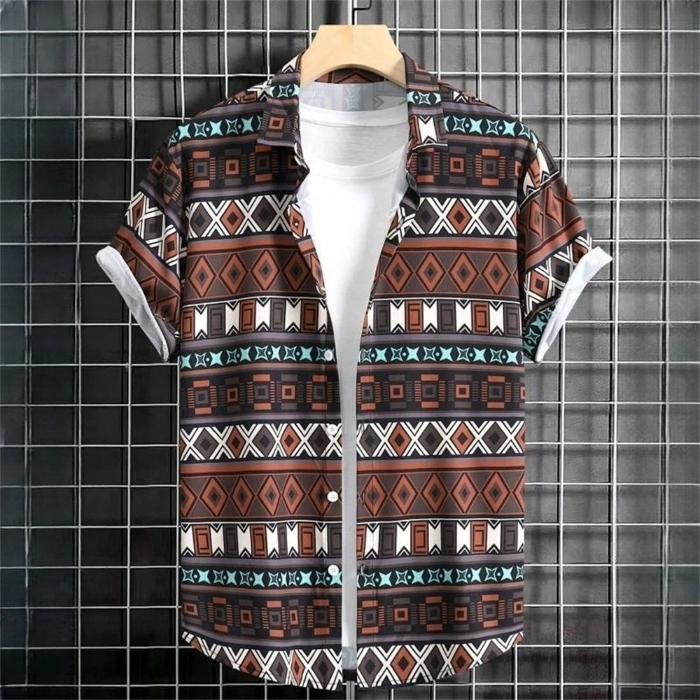 3D Printed Ethnic Men's Hawaiian Shirts Vintage Button Short Sleeve Lapel Retro Streetwear Hawaiian Blouse shirts for men Summer