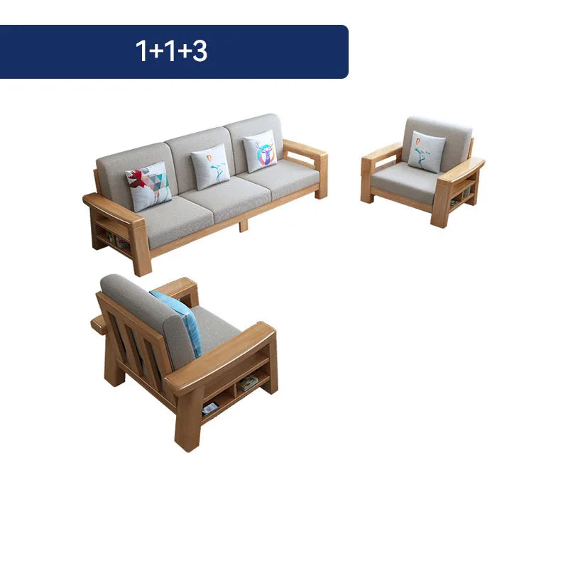 Nordic solid wood three-person sofa, modern simple fabric, small apartment concubine coffee table combination furniture