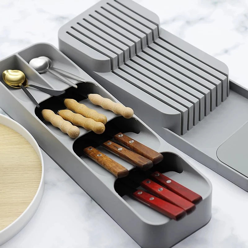 Kitchen Cutlery Organizer Knife Storage Spoon Forks Compartment Tableware Organizer Spice Bottle Storage Box