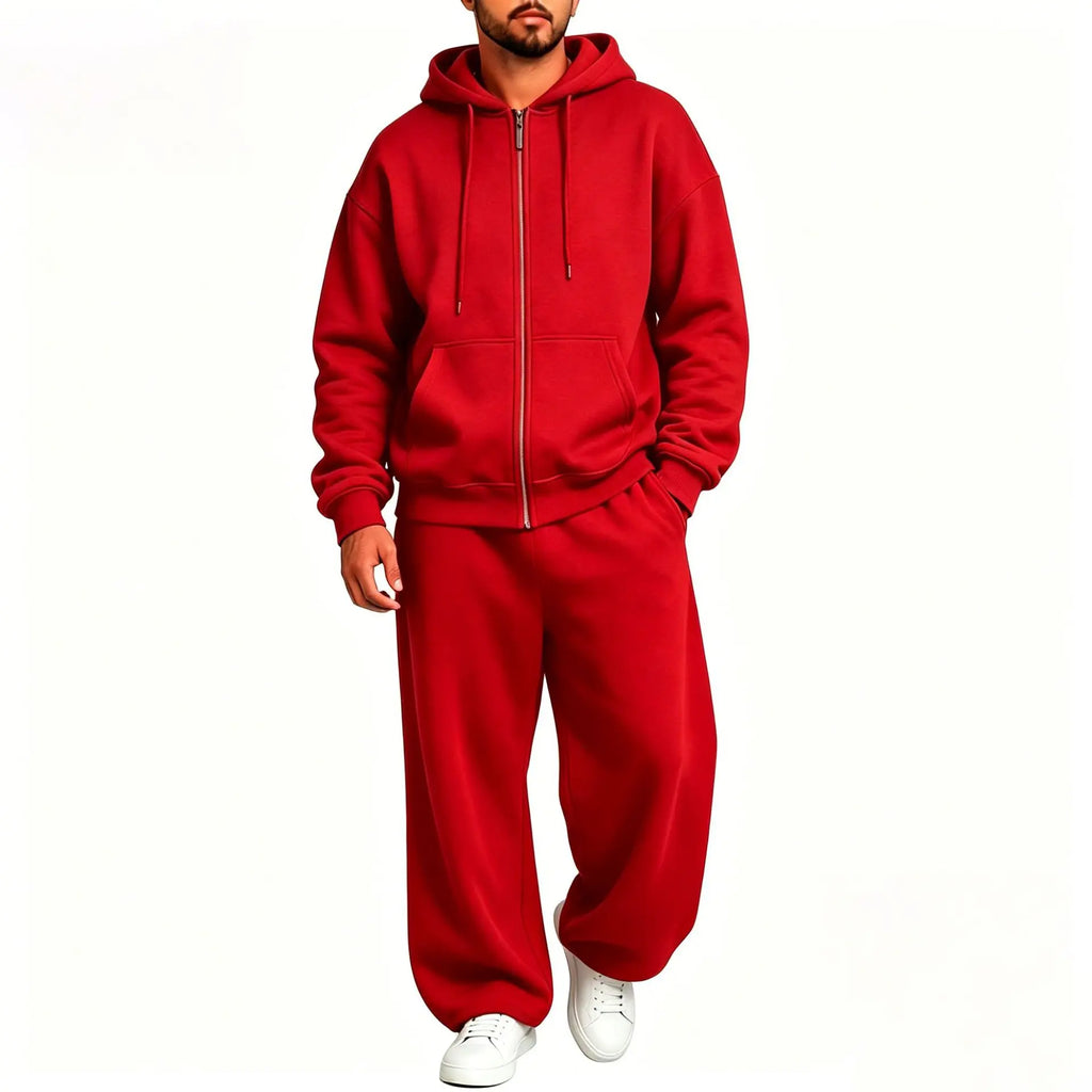 Women's Autumn Winter Fleece-lined Warm Tracksuits Zip-up Hooded Sweatshirt And Drawstring Pants Two Piece Set