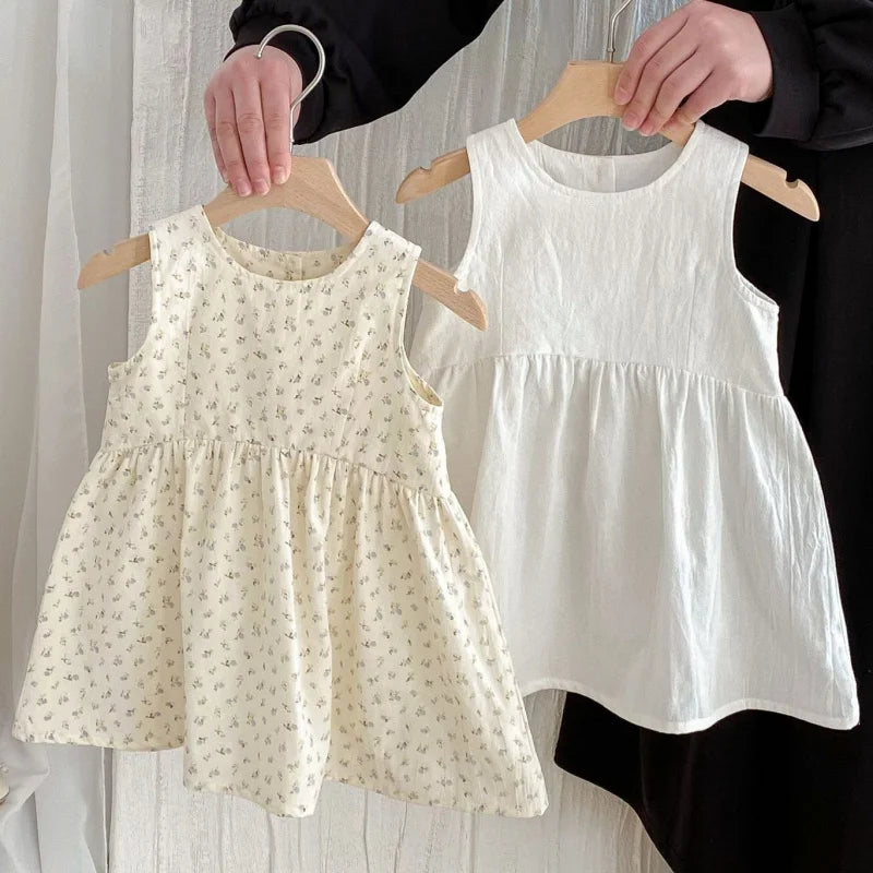 2025 Kids Clothes Summer Solid Dress Baby Girls Cotton Clothes Sleeveless Floral Dresses Children'S Vestidos Casual Clothing