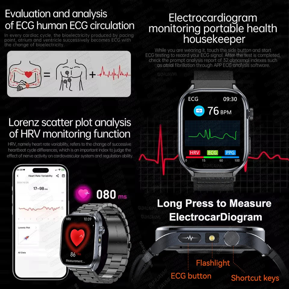2026 New AI-Diagnosis Care Smartwatch Accurate ECG Uric Acid Lipids Blood Pressure Body Fat IP68 Waterproof Fitness Smartwatch