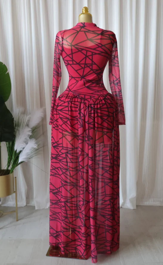 CM.YAYA Women Full Sleeve Printed O-neck Maxi Long Dress 2026 Evening Birthday Vacation Sexy Party Club Vestidos Dresses