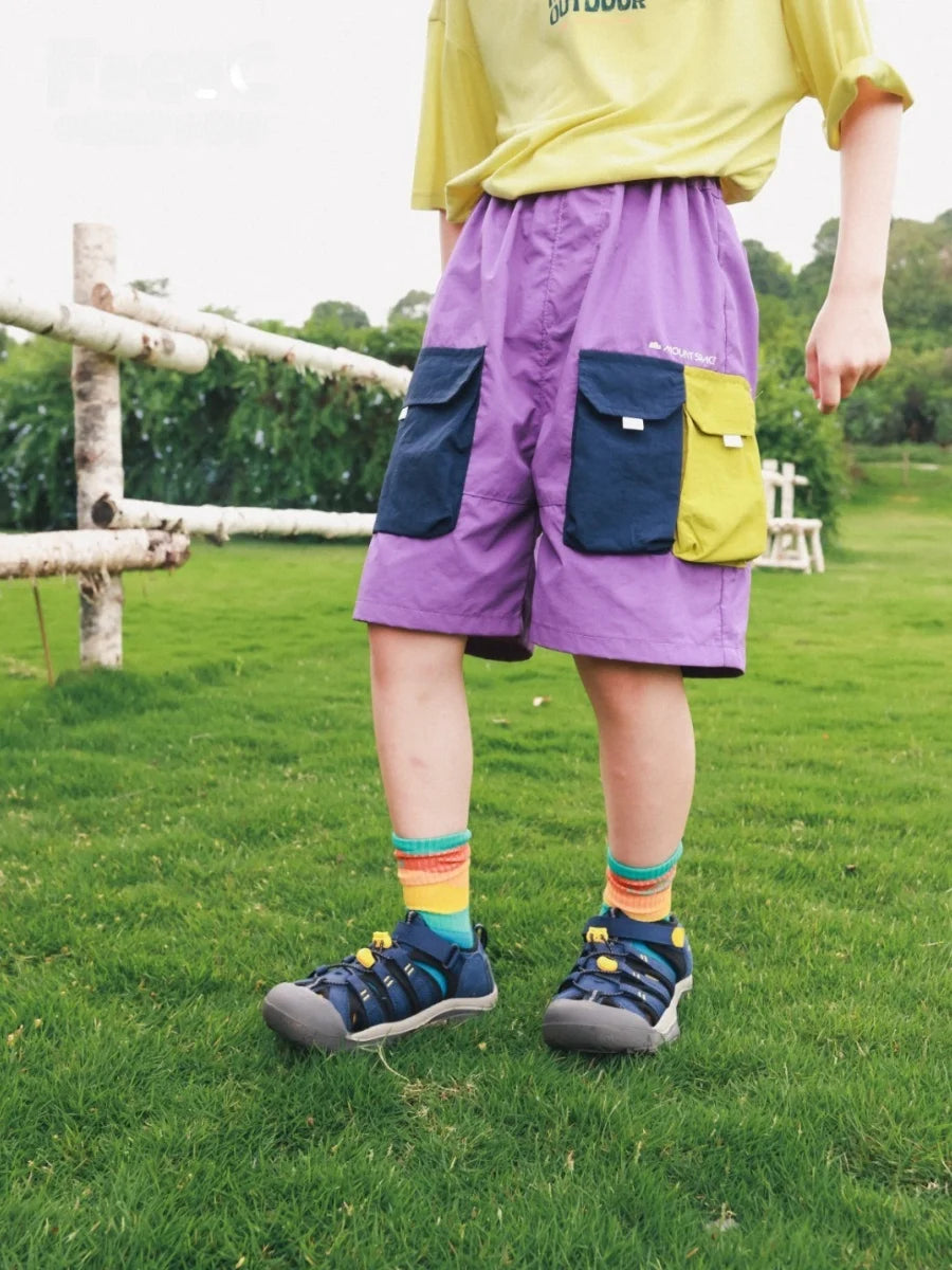 Quick Dry Children's Shorts Boys' Color Block Workwear Summer New Arrival Kids' Clothing Elastic Waist Straight Leg Pants