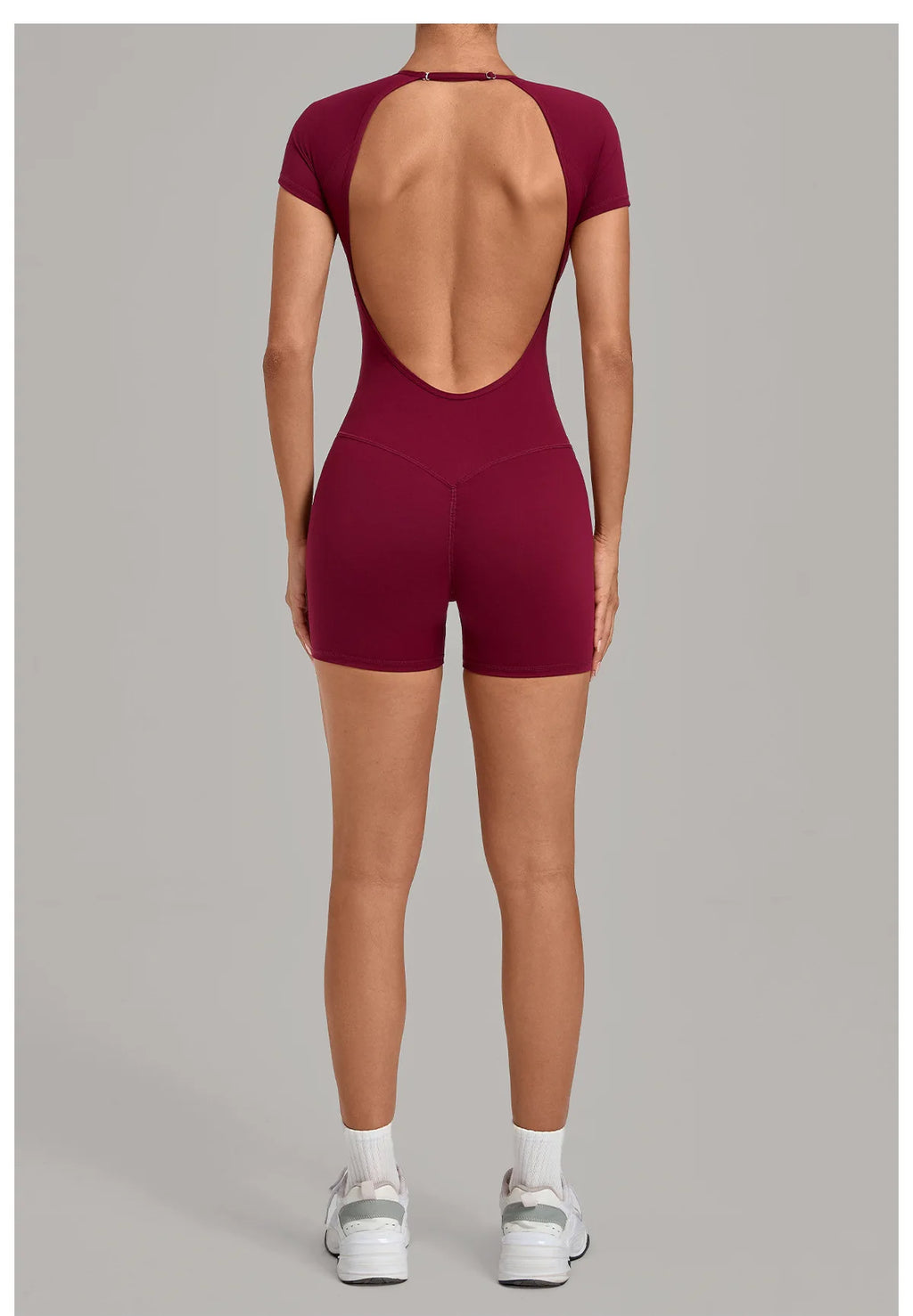 Women Short Sleeve Open Back Yoga Bodysuit Squat Proof Short Jumpsuit Gym Pilates Running Workout Fitness Sport Activewear