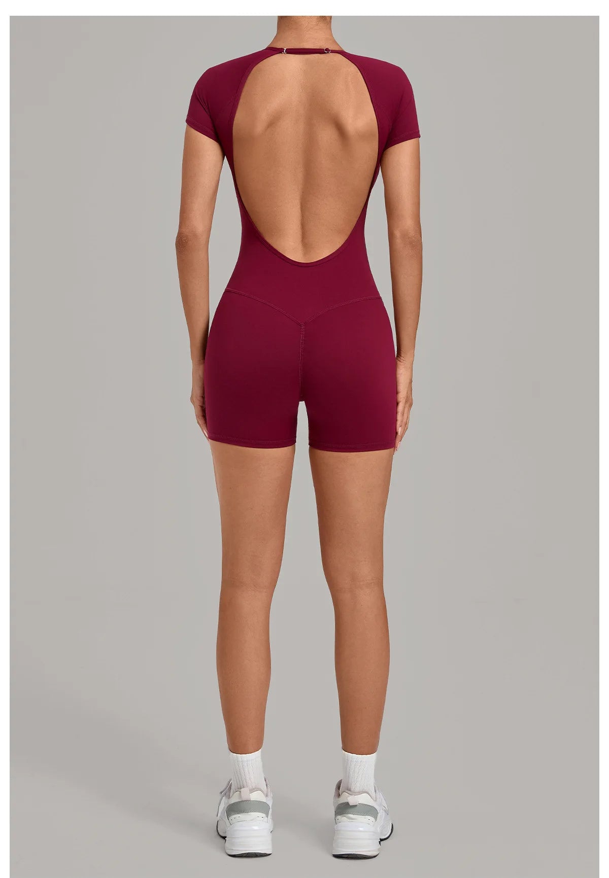 Women Short Sleeve Open Back Yoga Bodysuit Squat Proof Short Jumpsuit Gym Pilates Running Workout Fitness Sport Activewear