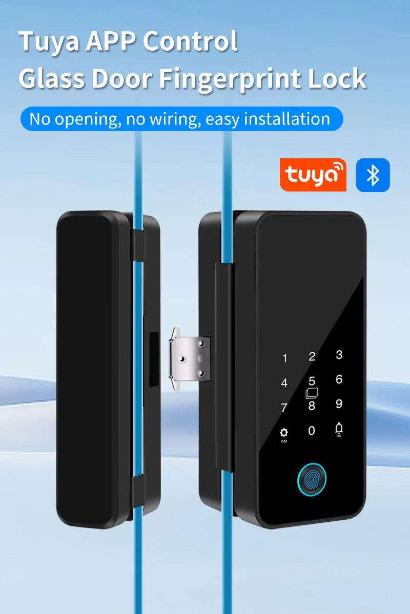Multifunctional Smart Glass Door Lock Electronic Digit Biometric Fingerprint Tuya App Key Electric Smart Life Digital Door Lock