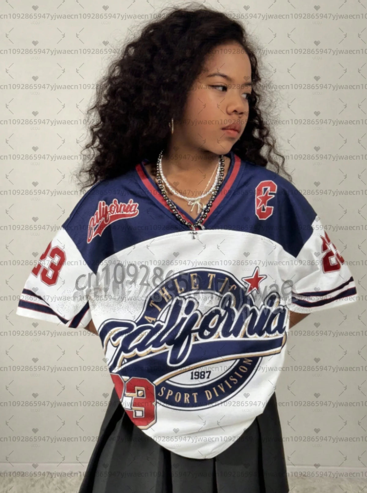 2026 Girls California No.23 Fashion V-Neck Tee Comfortable And Versatile Top Y2k Street Retro Hip Hop Child-parent Sports Jersey