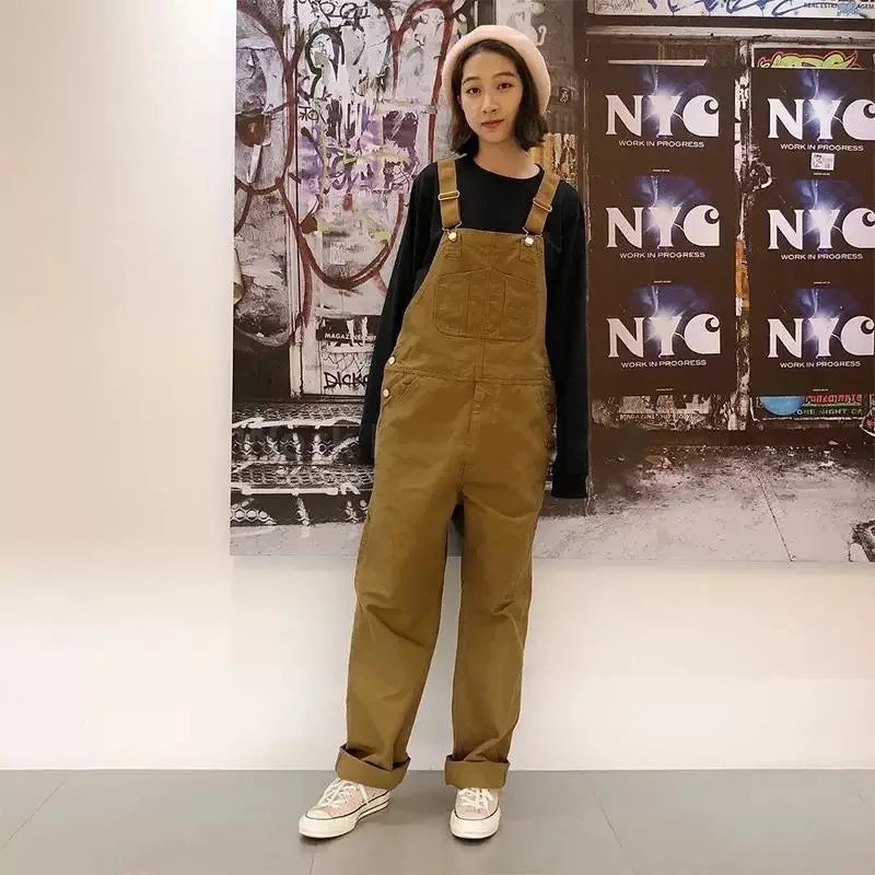 PFNW 2025 Trend Khaki Denim Overalls Men's Loose Casual Straight Oversized Cargo Jumpsuit Spring Tide Trousers Unisex 28W5639