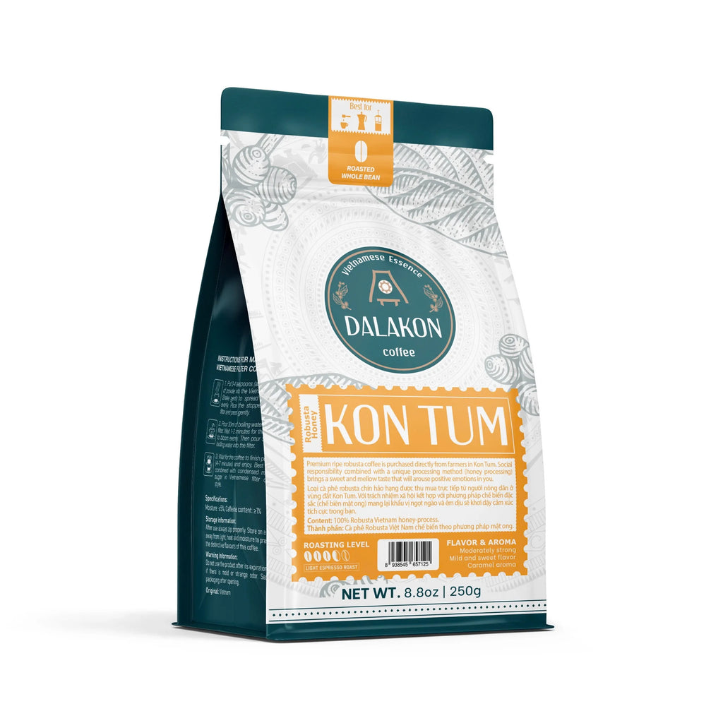 Dalakon Kon Tum Robusta Ground Coffee 0.25g Premium Light Roast Sweet Taste Caffeinated Vietnam 24 Months Factory Price Bag