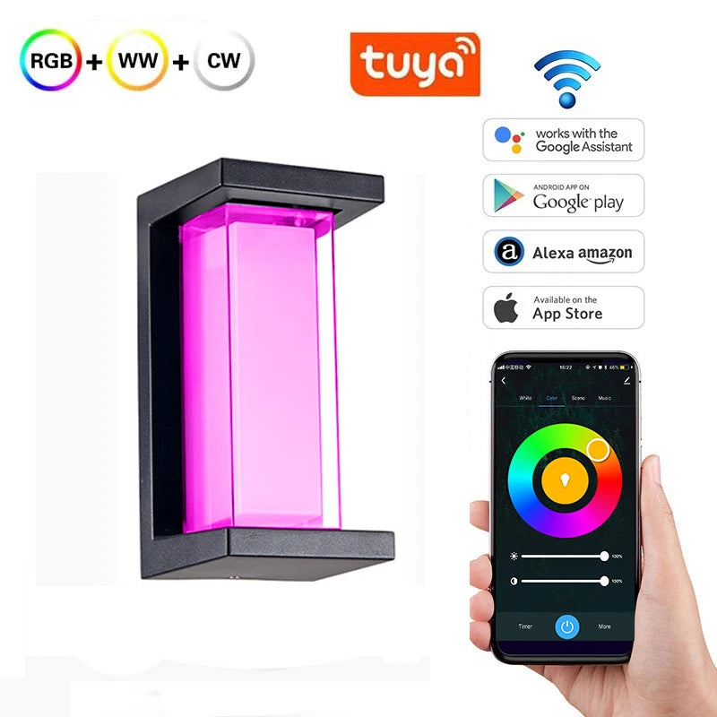 Smart WiFi LED Wall Lamp Indoor Outdoor with Alexa Remote Control RGBCW Wall Light for House Porch Front Door