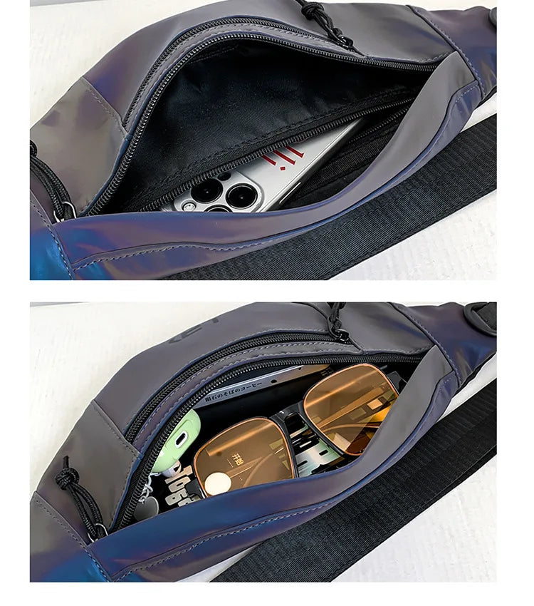 Techwear Style Colorful Reflective Fanny Pack Punk Hip Hop Crossbody Bag Men Women Outdoor Casual Motorcycle Sport Waist Bag
