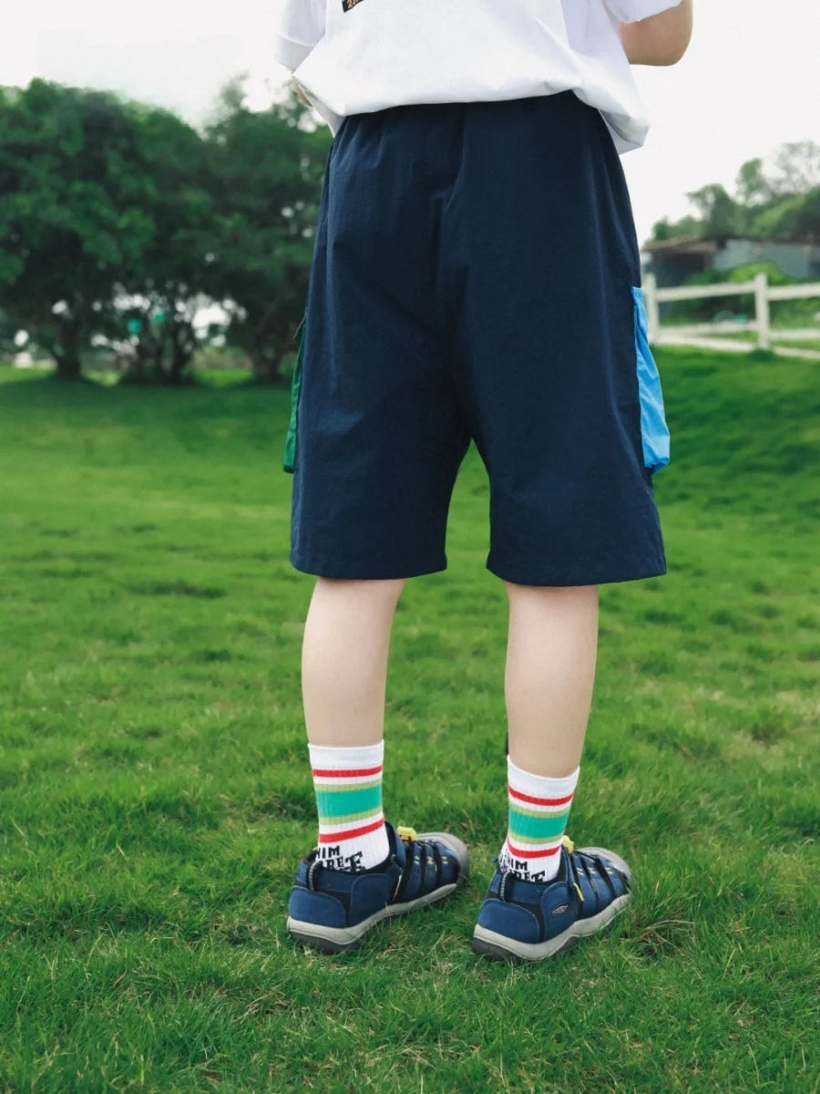 Quick Dry Children's Shorts Boys' Color Block Workwear Summer New Arrival Kids' Clothing Elastic Waist Straight Leg Pants