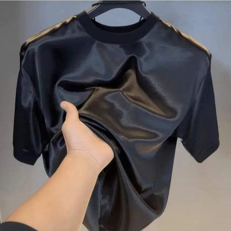 Summer New Men's Bright Solid Color Short-Sleeved T-Shirt Casual Fashion Retro Trend High Street Loose Simple Niche Men's Tops