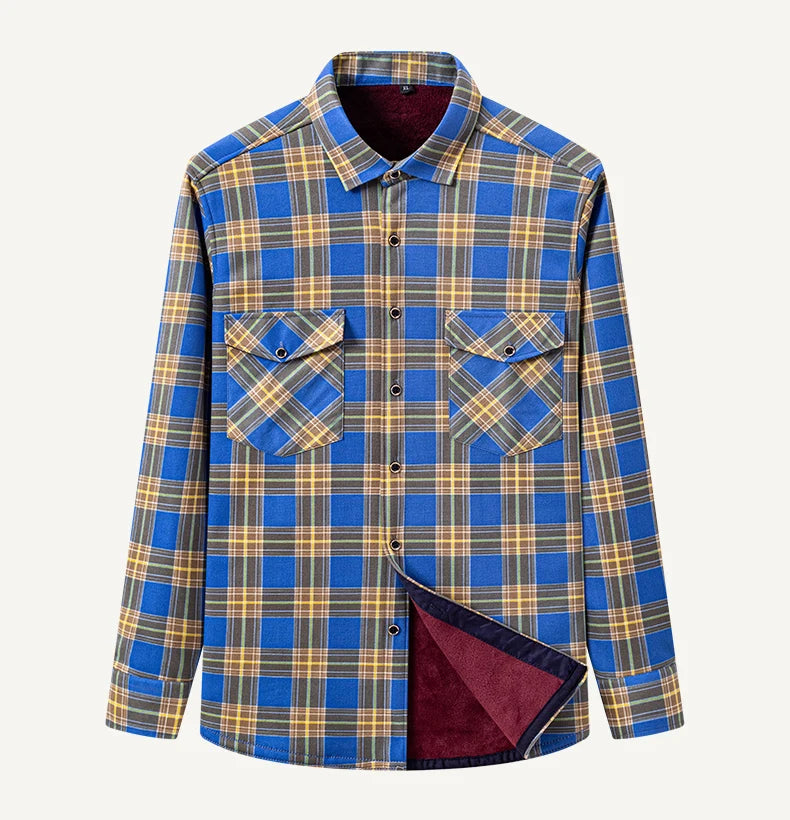 2025 Autumn Winter Men's Fashion Plaid Striped Print Shirts Double-sided Fleece Long Sleeve Thick Warm Shirts Soft Big Size 7XL