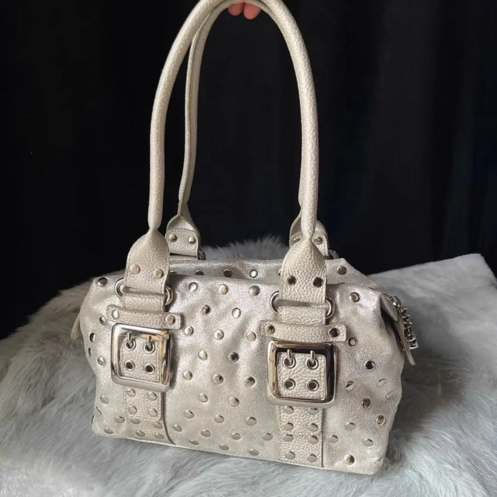 Korean Hot Girl Studded Y2K Tote Bag Women Polka Dot Leather Large Capacity Underarm Bag Ladies Retro Harajuku Handbag Chic 2026