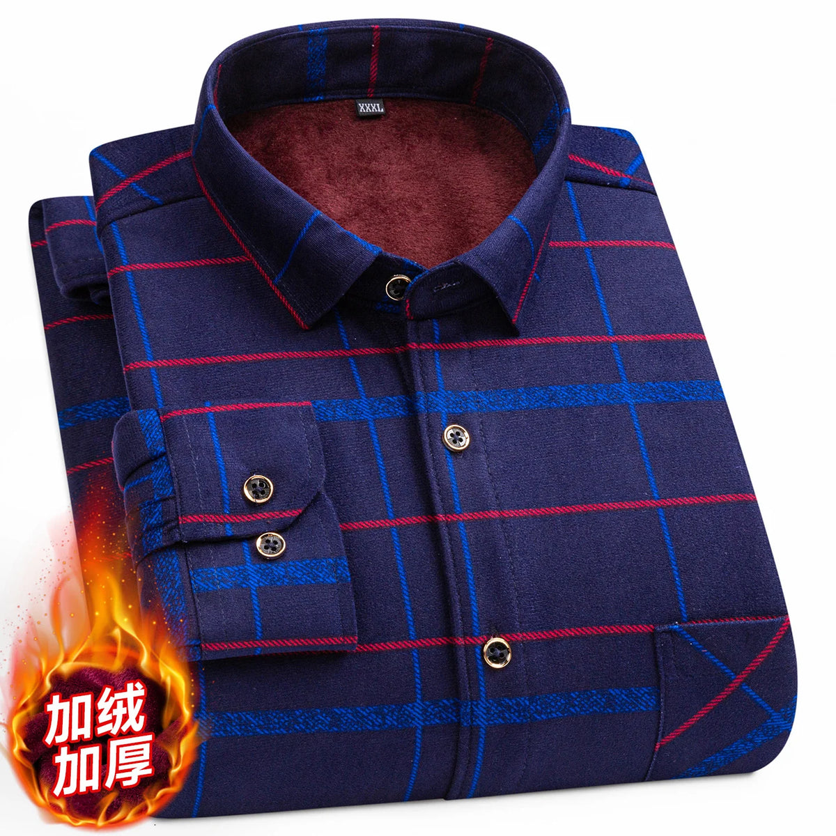 Men's Long Sleeved Shirt With Fleece Lined Winter Thickened Flannel Casual Plaid Stripe Daily Slim Man Clothes Plus Size 8XL 7XL