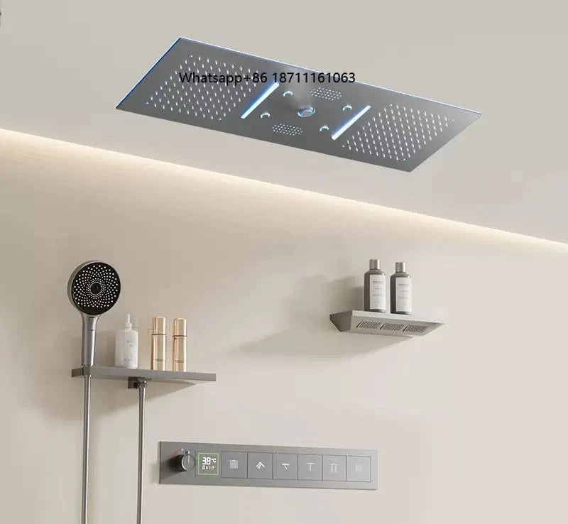 Grade Concealed Thermostatic Brass Shower Set with Wall-Inlet Square Head & Multiple Spray Functions-for Hotels