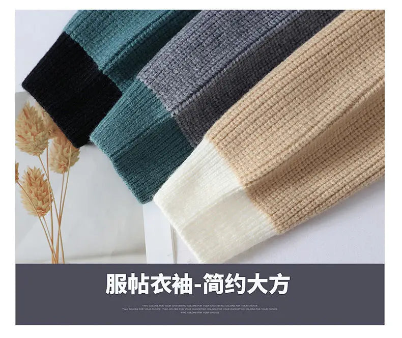 Sweaters men 2024 winter korean style mens warm sweater mens fashion sweaters Splicing color patterns Men's wool pullovers male