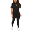 Women's Side-Striped Summer Sportswear Set Short Sleeve Long Pants Breathable Base Layer Clothing Colorful Casual Outfit