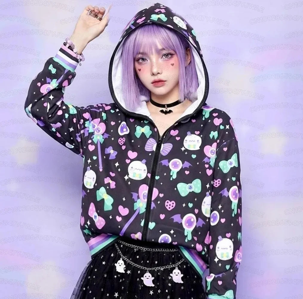 Women's Broken hearts Unisex Zipper Hoodie Rib Cage Spooky Cute Pastel Goth Menhera Halloween Creepy Cute Skeleton Hoodies