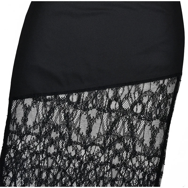 Lace Patchwork Maxi Dress Sexy Women Chic Black Shawl Strapless See Through Backless Slim Gown 2026 Lady Evening Party Vestidos