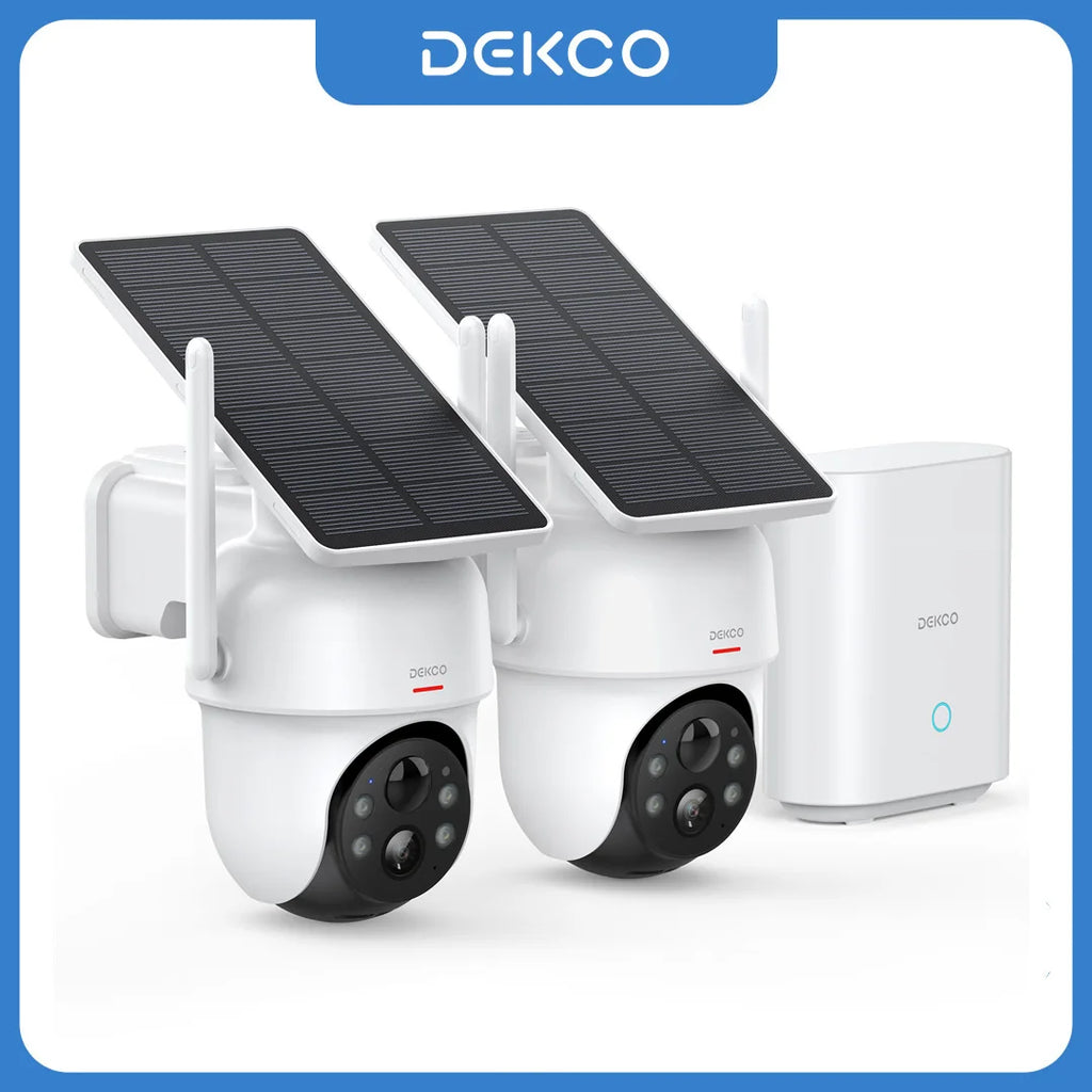 Dekco 3MP Solar Camera System 2 Cam Kit Wireless Cam System Surveillance Wifi PTZ Camera Set with Home Hub Support Alex