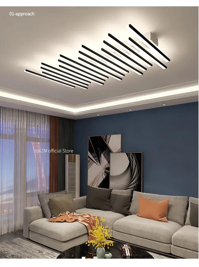 Modern LED Suitable for Living Room Pendant Lights With Remote Control Indoor Bedroom Office Lighting Long Strip Ceiling Lights