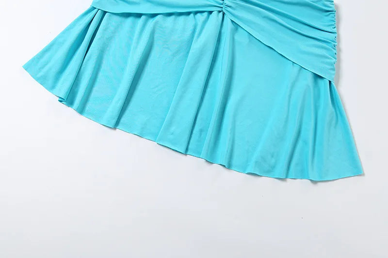 Blue Deep V Waist Cut Out Mini Dress Three Ring Connector O Ring Detail Ruched Sexy Beach Music Festival