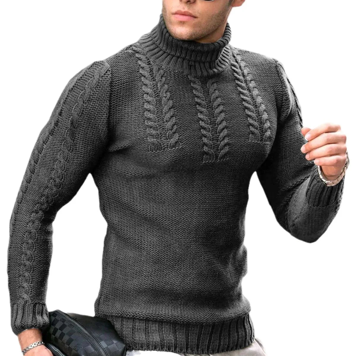 Pullovers Men Tops Turtleneck Sweaters Solid Knit Full Sleeve Casual Slim Fit Top Streetwear Thick Splice Sweater Autumn Winter