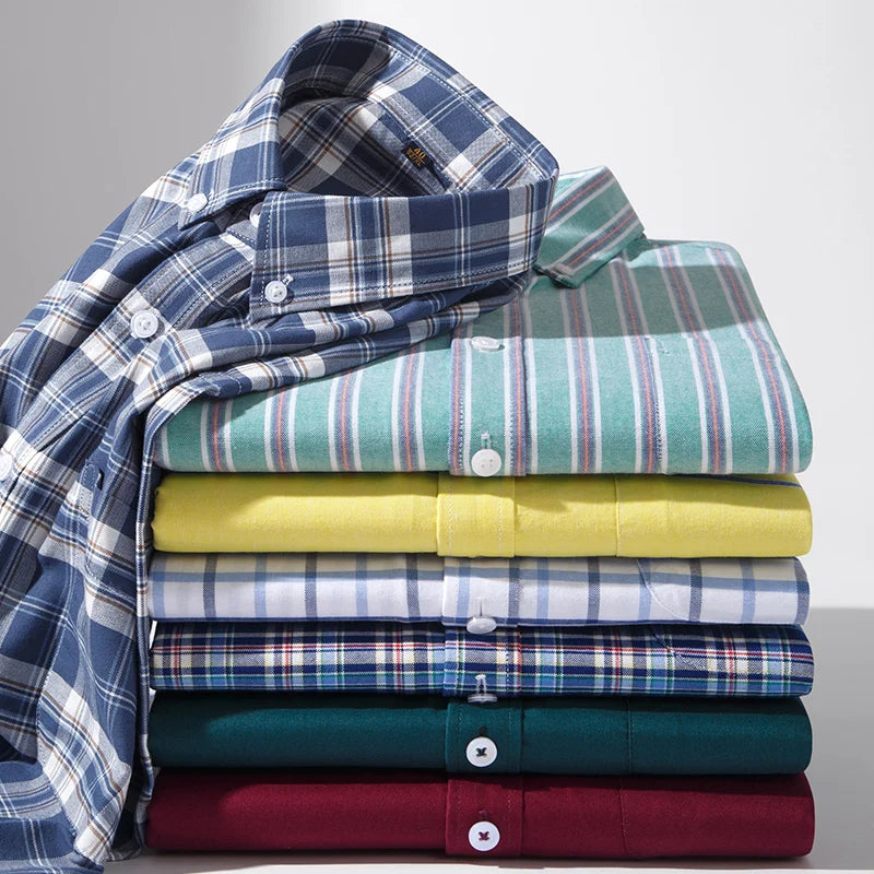 Men's Oxford Pattern Shirt Long Sleeve Big Size S-11XL Cotton Slim Fit Business Casual Traditional Shirts Easy Care Comfort