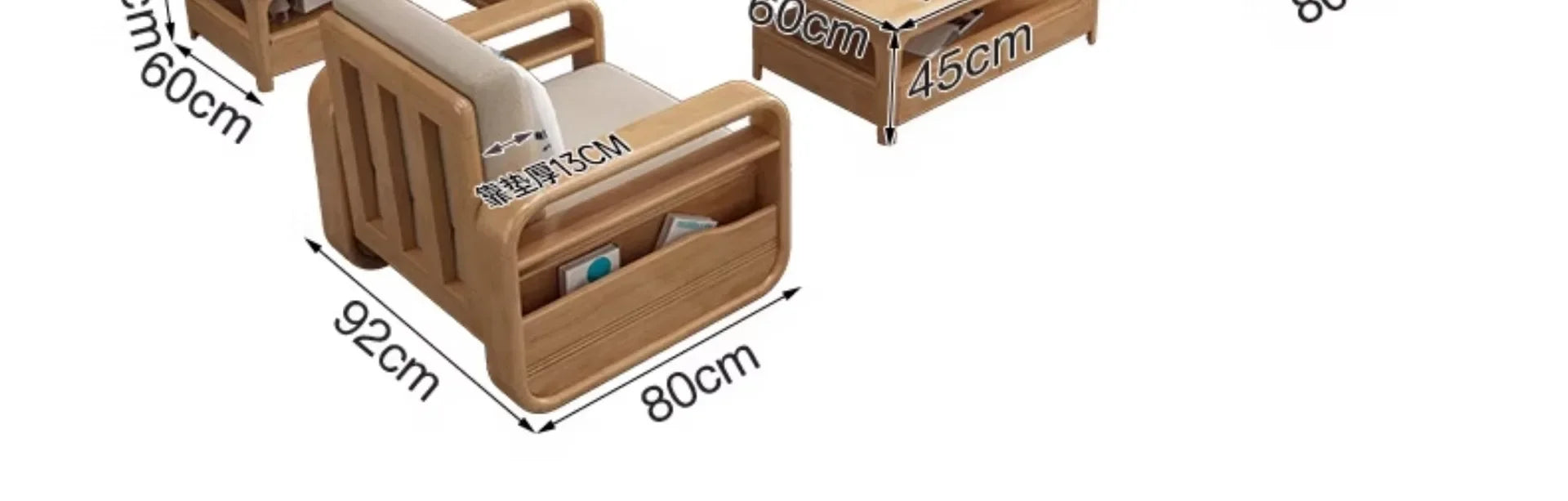 Solid wood sofa combination modern simple Nordic furniture princess living room small apartment wooden cloth armrest storage sof