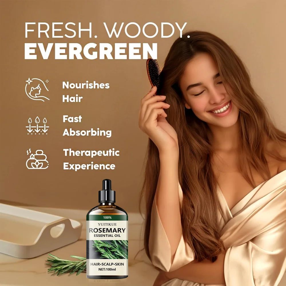 YUITIKUE 100% Rosemary Essential Oil | For Hair, Scalp & Skin Care, Natural Aromatherapy Oil 100ml