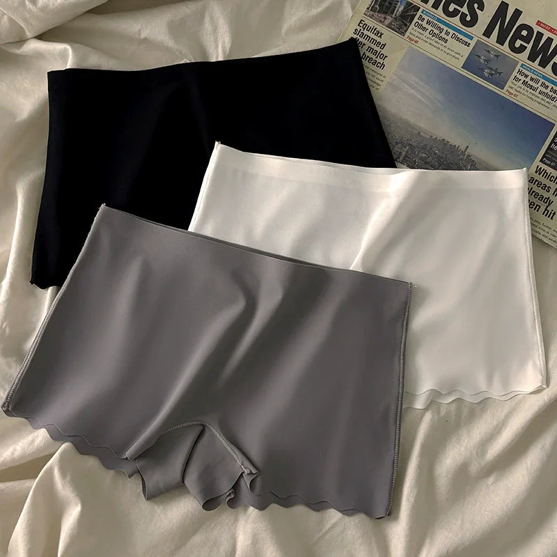 4-Piece Set Of Women's Mid Waist Solid Color Flat Angle Pants, Sexy Comfortable Seamless Safety Pants, Women's Sports Underwear
