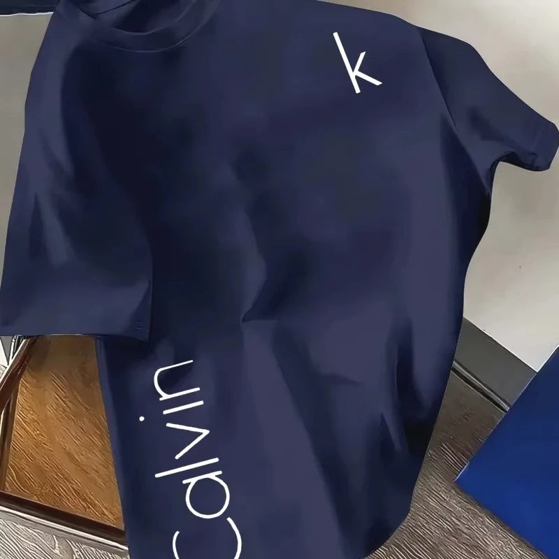 Men's Summer 100% Cotton Fashion Casual Loose Fit Plus Size Trendy Patterned Print Sports Round Neck Short Sleeve T-Shirt Top