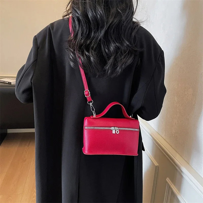 Minimalist Trend Solid Color Box Bag Litchi Pattern Portable Carrying Crossbody Bag Daily Commuting Versatile Square Bag