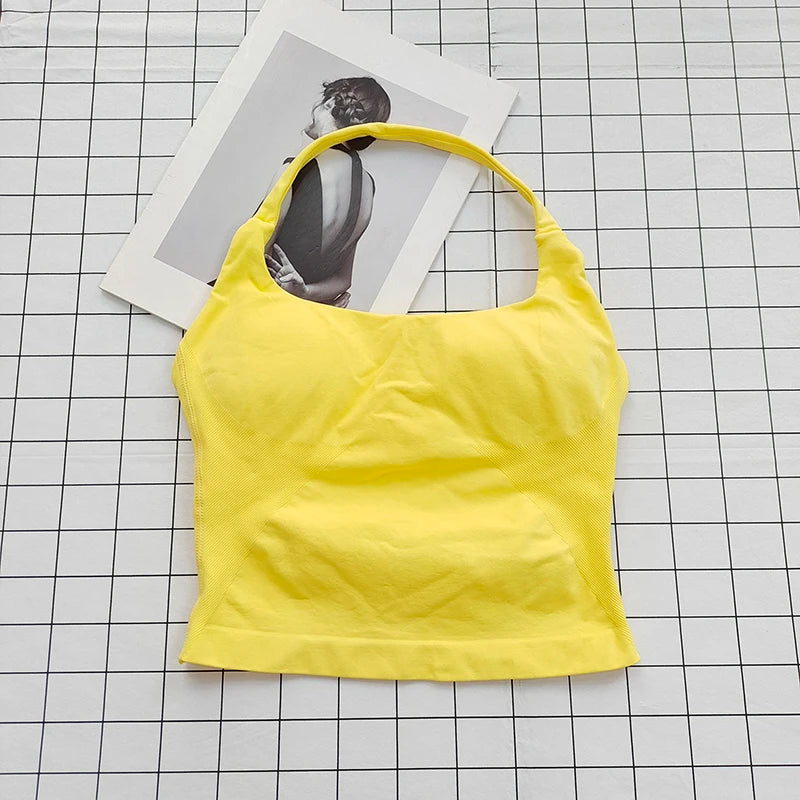 Women's Halter Neck Backless Camisole Sports Set with Padded, Shockproof Yoga Tank Top for Gym Fitness Workout & Daily Outdoor W