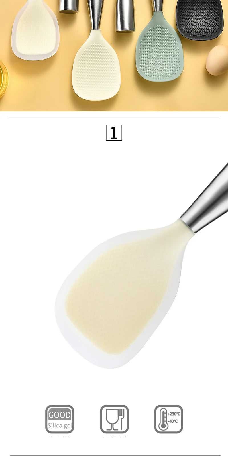 1Pcs Silicone Spoon Non-stick Cooking Spoon Anti-scalding Pot Rice High-temperature-resistant Spoon Durable Kitchen Gadgets