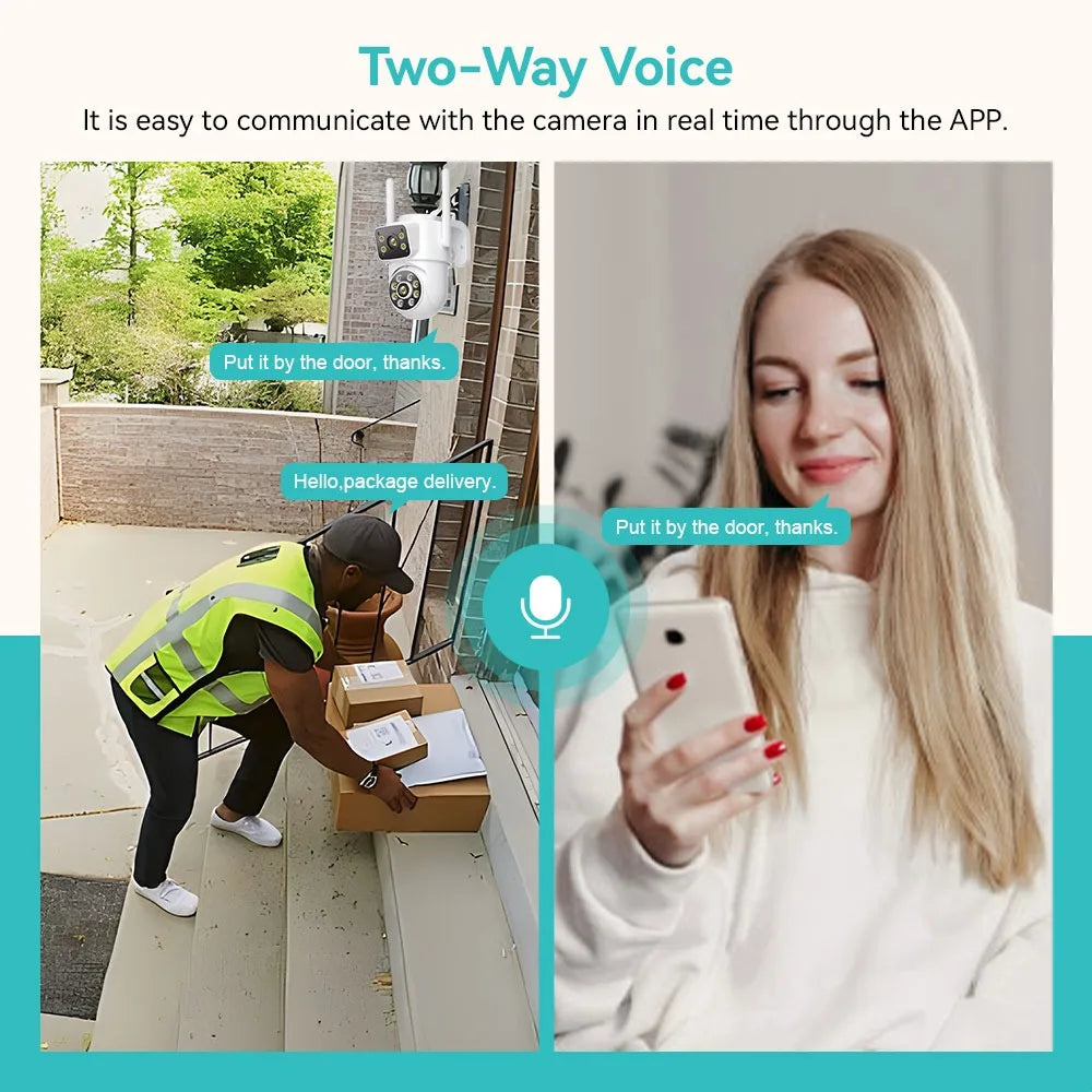 4K 8MP PTZ WiFi Surveillance Camera Dual Screen AI Human Detection Wireless Outdoor IP66 Waterproof CCTV Security P2P iCSee APP
